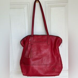 Elegant Red Leather Tote Bag by Patricia Nash